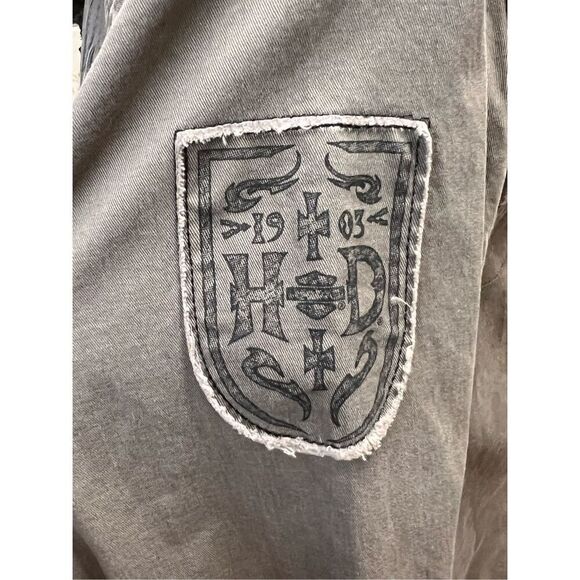 Harley Davidson woman’s 2xl military faded green button up motorcycle shirt - Picture 6 of 7